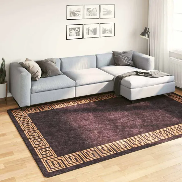 vidaXL Vloerkleed wasbaar 190x300 cm zwart en goudkleurig
