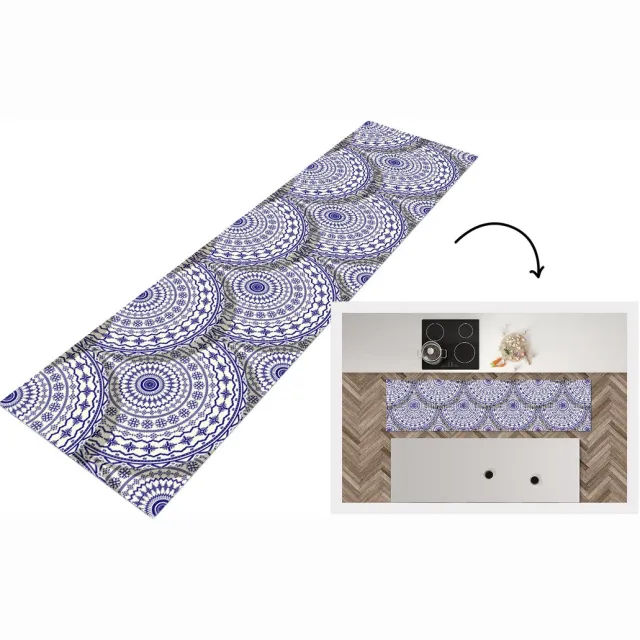 KitchenYeah Keukenloper - Loper keuken - Design - Delfts Blauw - Patronen - 240x60 cm - Keukenloper vinyl Multicolor