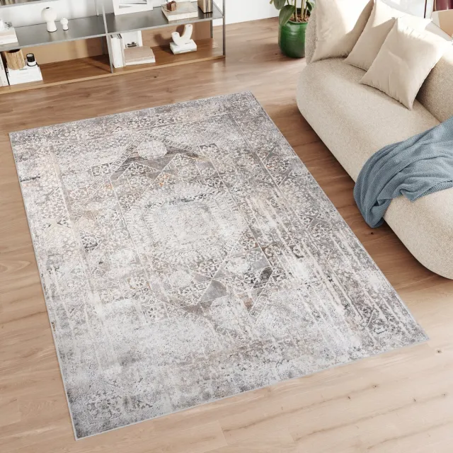 Tapiso Feyruz Vloerkleed Beige Vintage Modern Slaapkamer Woonkamer Tapijt Maat- 120x170 Grijs Beige 2