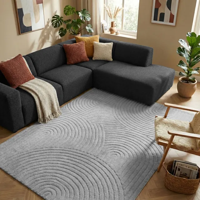 flycarpets Skando Vloerkleed Japandi & Scandinavisch - Grijs - Laagpolig Tapijt Woonkamer - 120x170 cm
