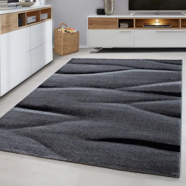 Ayyildiz Laagpolig vloerkleed, ombré design, zwart, woonkamerkleed, jute achterkant