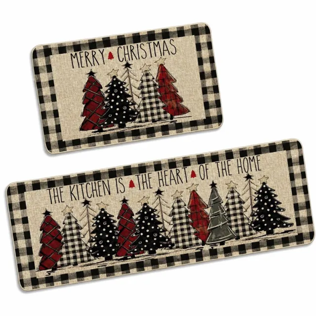 VHV Keukenloper en - Kerst vloerkleed - Keukenmatten loper - Keuken vloerkleed tapijt - Keukenmat - Kerstelementen - in de keuken Zwart