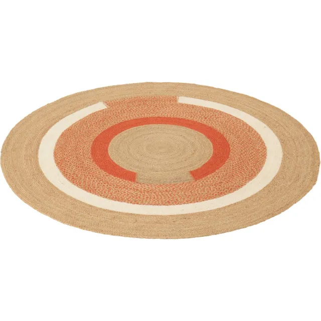 J-Line vloerkleed Rond Geometrisch - jute - naturel/donkeroranje - medium