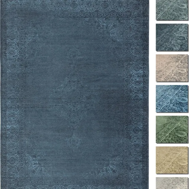 TESSO LIVING Premium Vintage Vloerkleed - Blauw 195 cm X 280 cm - Laagpolig Woonkamer Tapijt