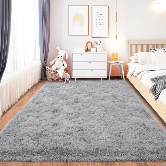 Unyqoos Zacht en Hoogpolig Grijs Tapijt met Antislip voor Slaapkamer en Woonkamer