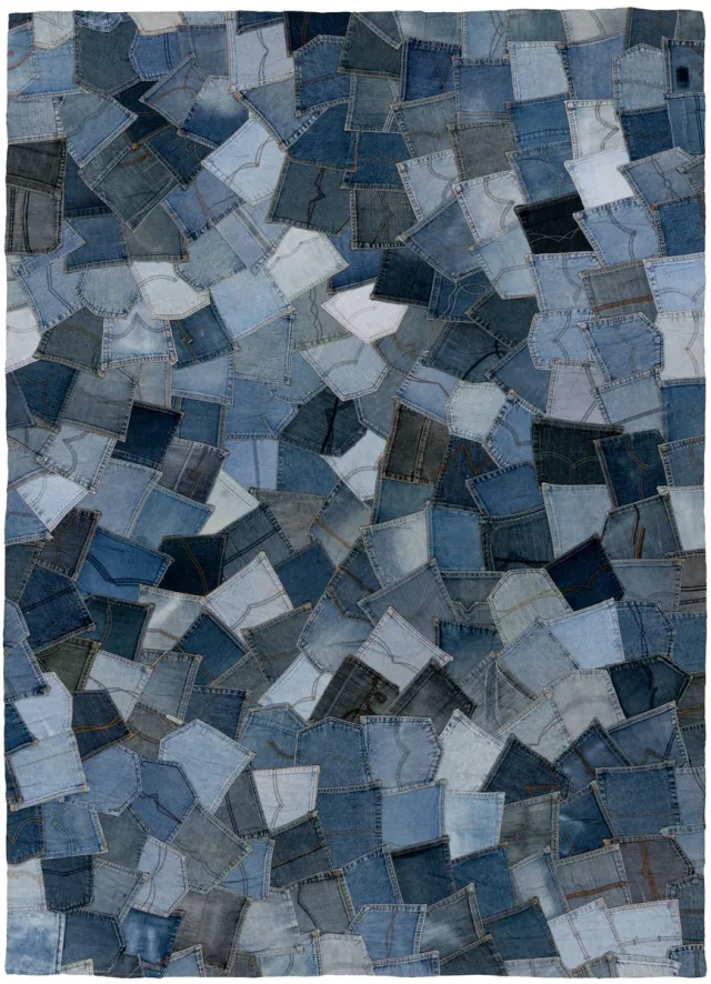 Padiro design laagpolig vloerkleed 80 x 150 cm - donkerblauw - modern abstract ontwerp - voor vloerverwarming - van katoen