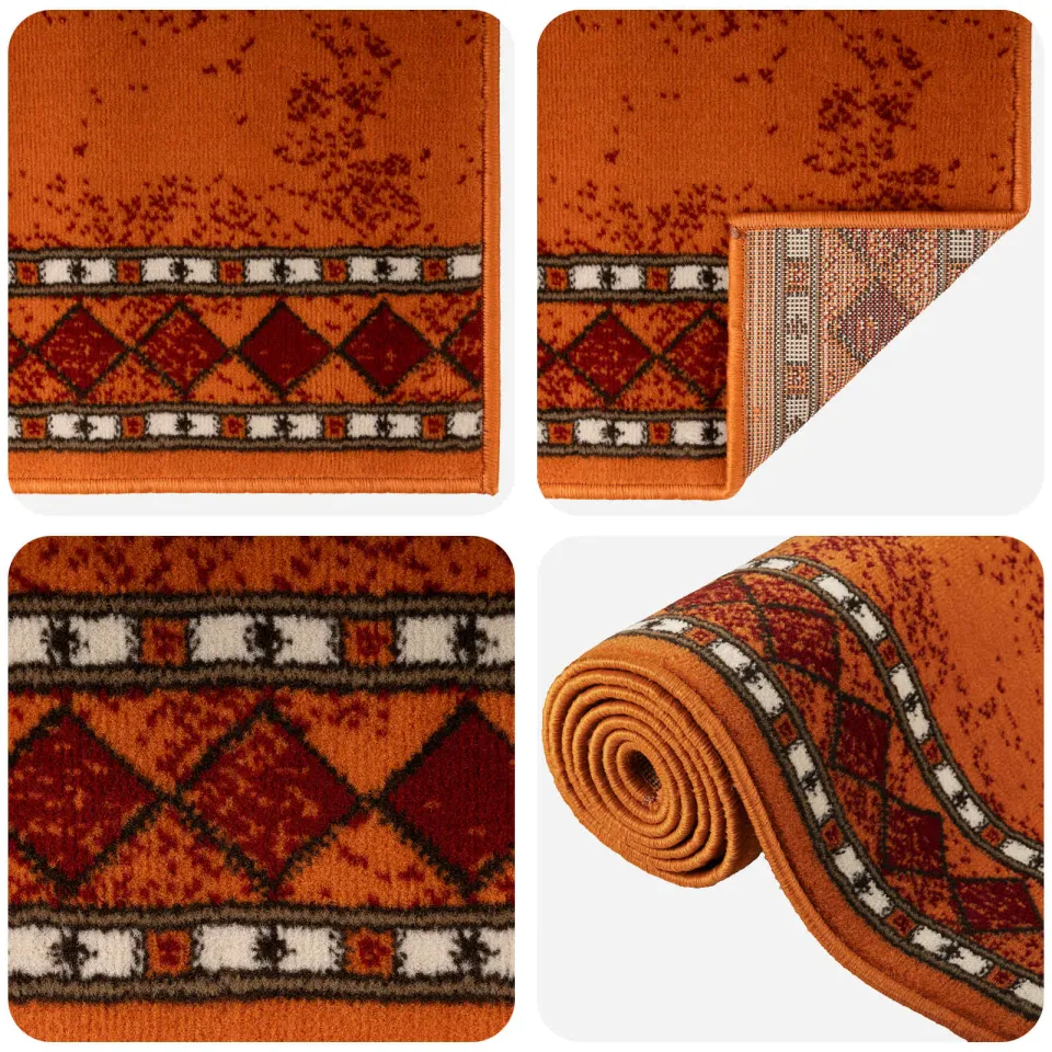 vidaXL Tapijtloper FLORNES Geweven Oranje Diamanten 67 x 200 cm PP, foto 3