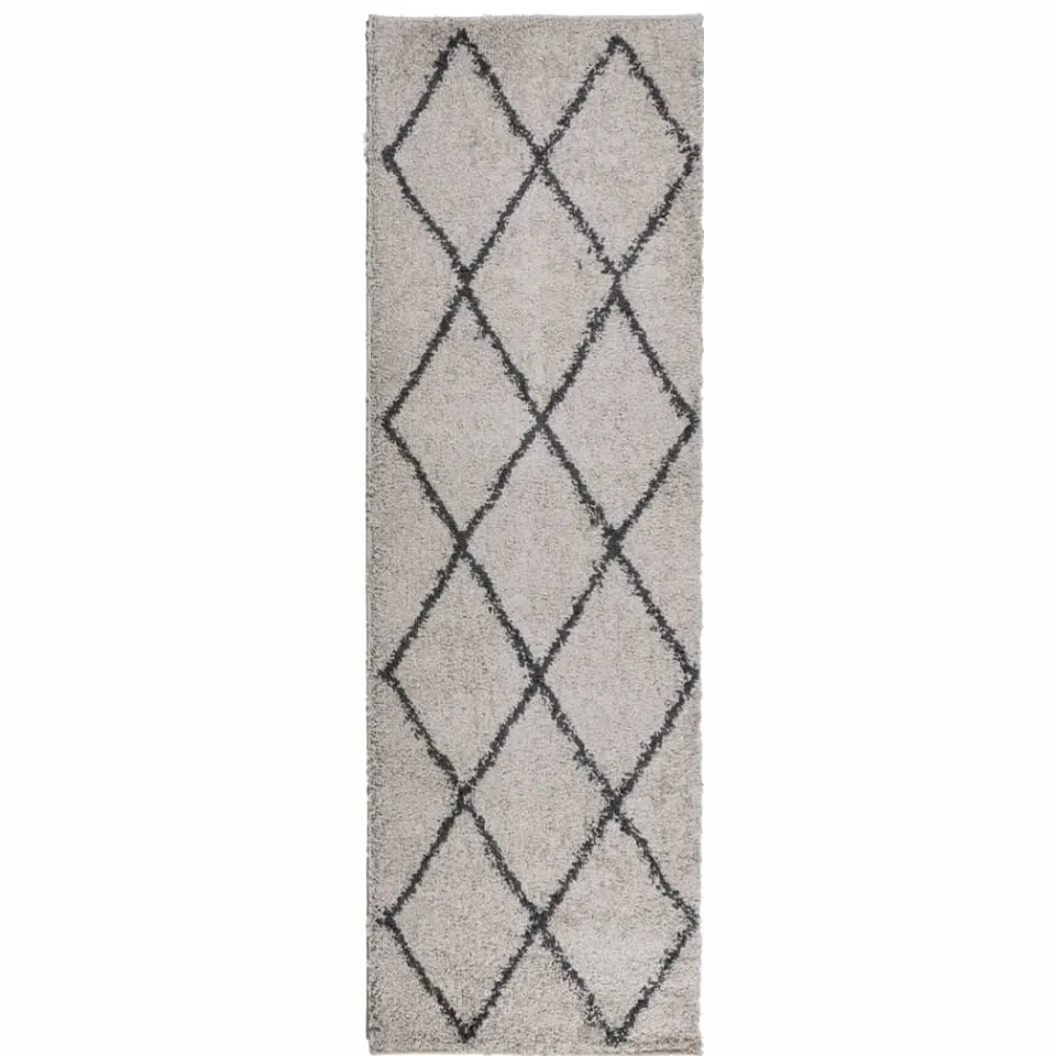 vidaXL Vloerkleed PAMPLONA shaggy hoogpolig 80x250 cm beige antraciet, foto 3