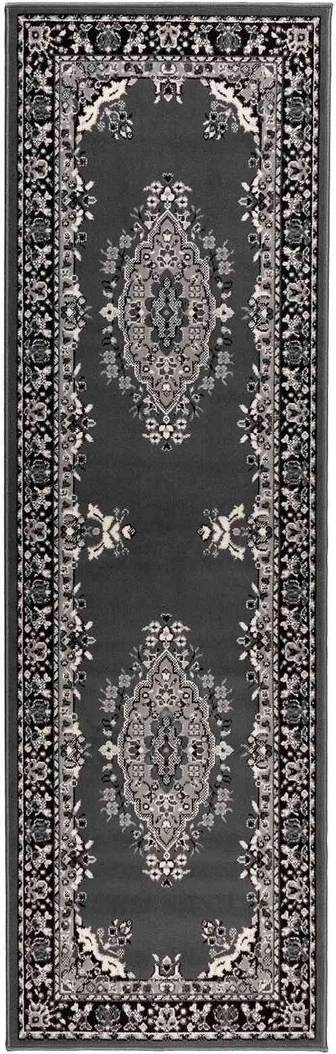 vidaXL Lopers - Tapijt - FLORNES - Geweven - Grijs - Patroon - 80 - x - 250 - cm - PP - 7 - mm Grijs Patroon