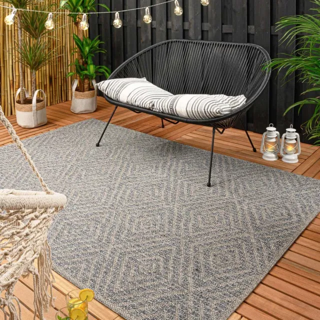 Boho&me Balkonkleed ruit - Alpo blauw/zilver