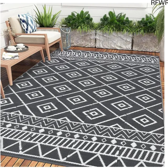RFWR Omkeerbaar Vloerkleed voor Binnen en Buiten - 150 x 210 cm - Duurzaam en Waterdicht Kunststof Tapijt Grijs