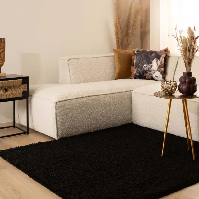 Tapeso Vierkant hoogpolig vloerkleed - Shaggy Trend zwart 240x240