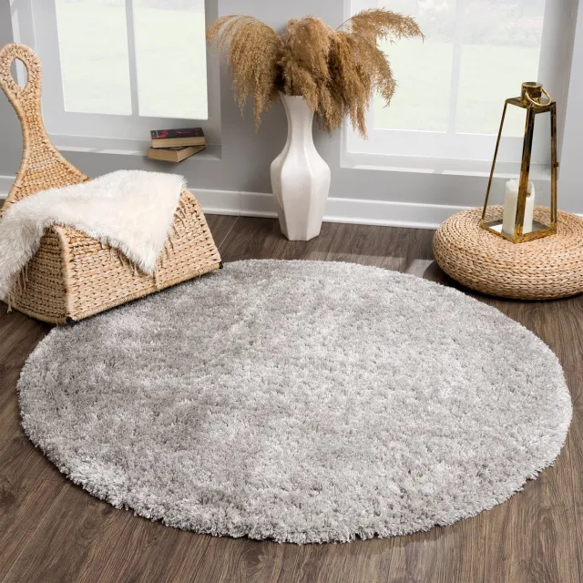 Muratap Porto Rond Soft Fluffy Hoogpolig Vloerkleed Grijs- 120 CM Ø
