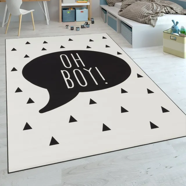 flycarpets Kindervloerkleed - Aleris - Oh Boy - Zwart / Wit