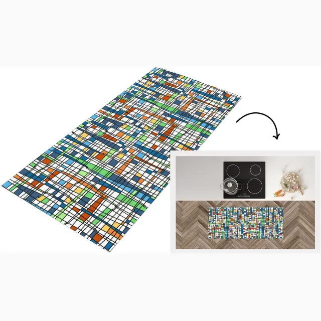 KitchenYeah Keukenloper 120x50 cm - Keukenmat vinyl Patronen - Lijn - Wit - Keukenmatten loper - Keuken vloerkleed tapijt