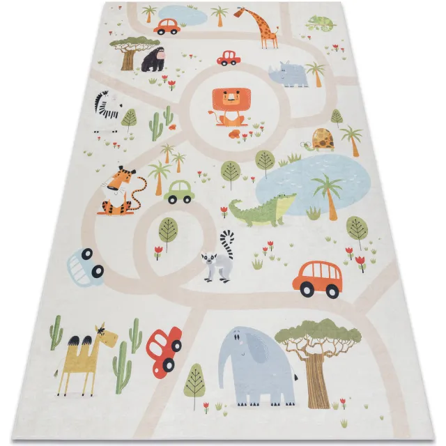 RUGSX Kleden Rugsx BAMBINO 1165 tapijt wasbaar Dierentuin voor kinder 80x150 cm Beige