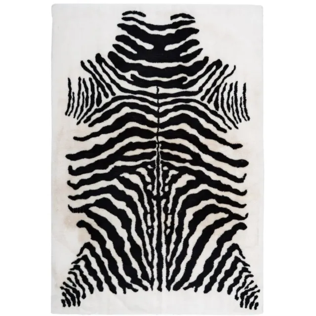 Padiro knus hoogpolig vloerkleed 120 x 160 cm - donkergrijs - karaktervolle zebraprint - voor vloerverwarming - van polyester en katoen