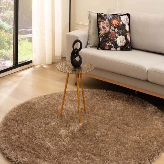 Tapeso Rond hoogpolig vloerkleed velvet - Posh beige 120