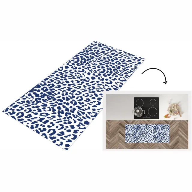 KitchenYeah Keukenloper - Loper keuken - Panterprint - Blauw - Wit - Keukenloper vinyl Multicolor
