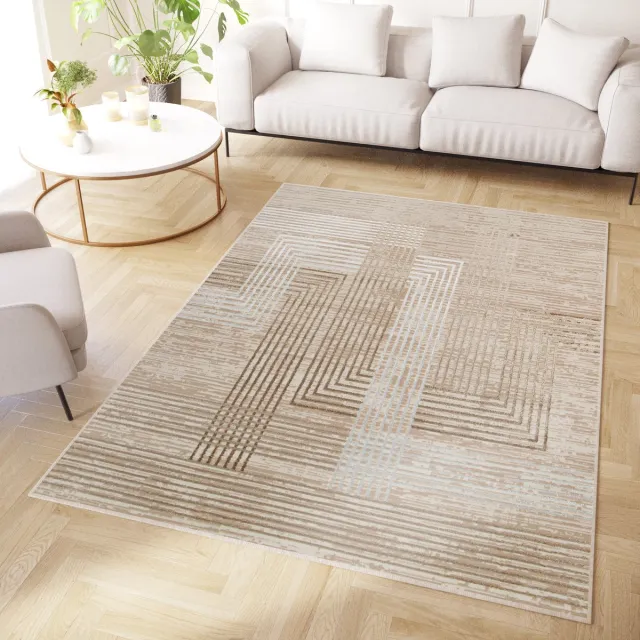 Tapiso Crystal Vloerkleed Beige Bruin Lijnen 3D Effect Tapijt, foto 6