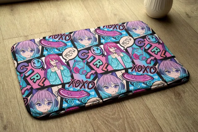 Coloray Vloerkleed voor Kinderkamer - Roze Slaapkamer Tapijt - Anime-Meisje Vloerkleed Voor Kinderen - Blauw Accenten Tapijt - Polyester Vloerkleed - 75x45 cm Roze - Anime-Meisje