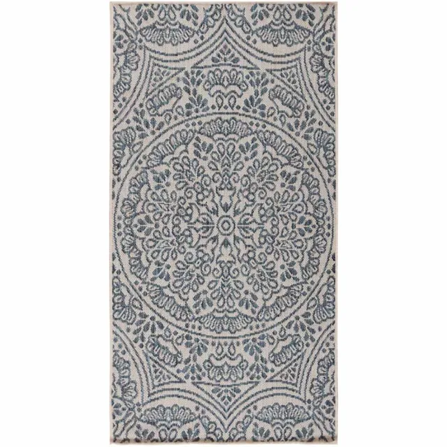 vidaXL Buitenkleed met patroon platgeweven 100x200 cm blauw
