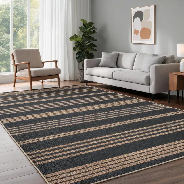 Triumpunpre Vloerkleed Modern Linnen Look Zwartbruin 80x150 cm Wasbaar Opvouwbaar Woonkamer