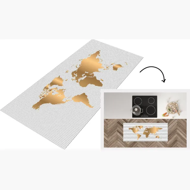 KitchenYeah Keukenloper - Loper keuken - Wereldkaart - Goud - Golf - Keukenloper vinyl Multicolor