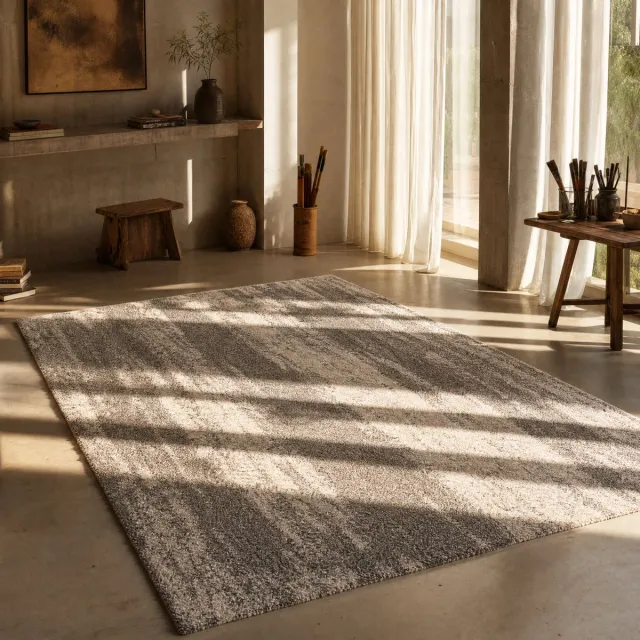 Muratap Mirage Shaggy Hoogpolig Vloerkleed Grijs/Crème