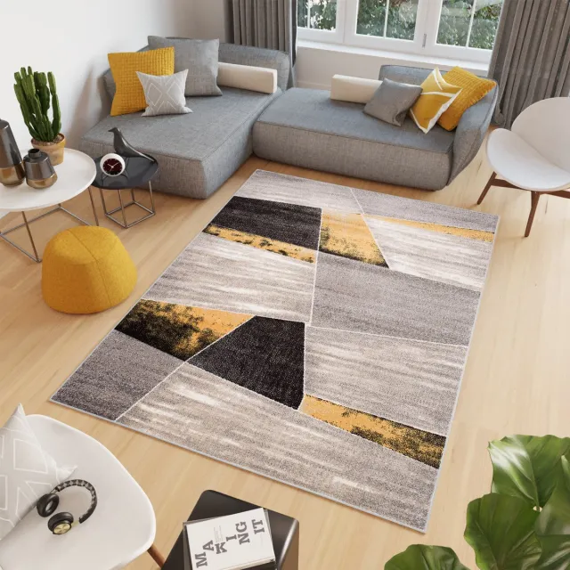 Tapiso Elefanta Vloerkleed Grijs Zwart Geel Modern Woonkamer Tapijt Grijs Zwart Geel 1