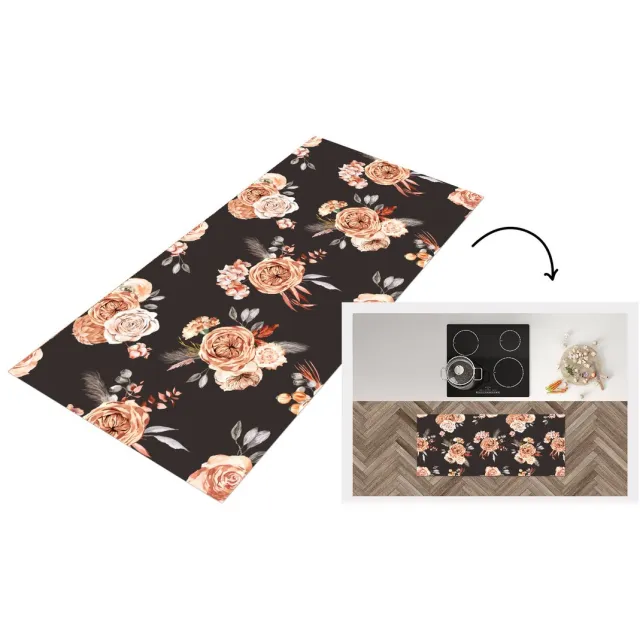 KitchenYeah Keukenloper - Keukenmat vinyl Patronen - Rozen - Zwart - Keukenmatten loper - Keuken vloerkleed tapijt, foto 2