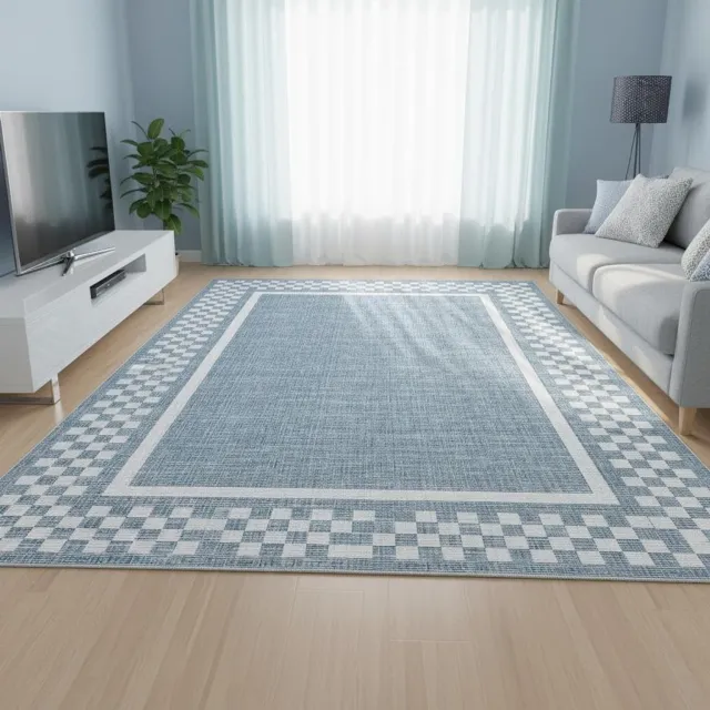 Triumpunpre Washbaar Vloerkleed - Opvouwbaar Printtapijt met schaakbordpatroon en rand met Antislip TPR Onderkant - Blauw 160 x 230 cm