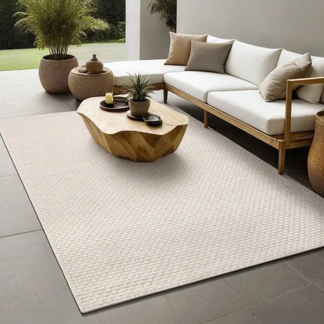 the carpet Maldives– Slijtvaste buitenkleed in Boho- & Vintage-stijl, weerbestendig, UV-bestendig & onderhoudsvriendelijk, ideaal voor balkon, terras, tuin & woonkamer, Beige