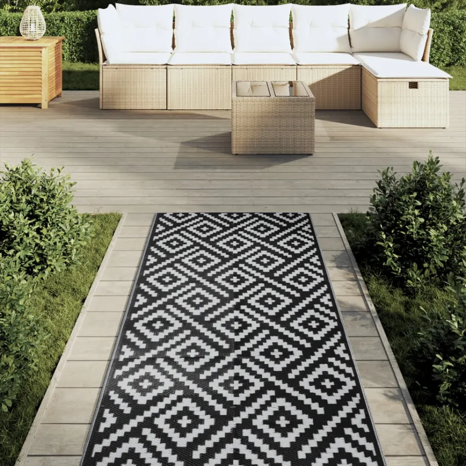 vidaXL Buitenkleed ARAKIL 80x250 cm polypropeen wit en zwart, foto 2