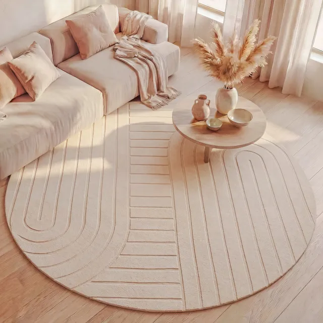Fraai Rond Scandinavisch vloerkleed - Charm Arches Beige - Ø 120cm