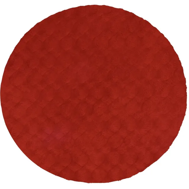 Padiro rond knus hoogpolig vloerkleed Ø 120 cm - bordeaux - modern effen structuurontwerp - voor vloerverwarming - van polyester en katoen rood