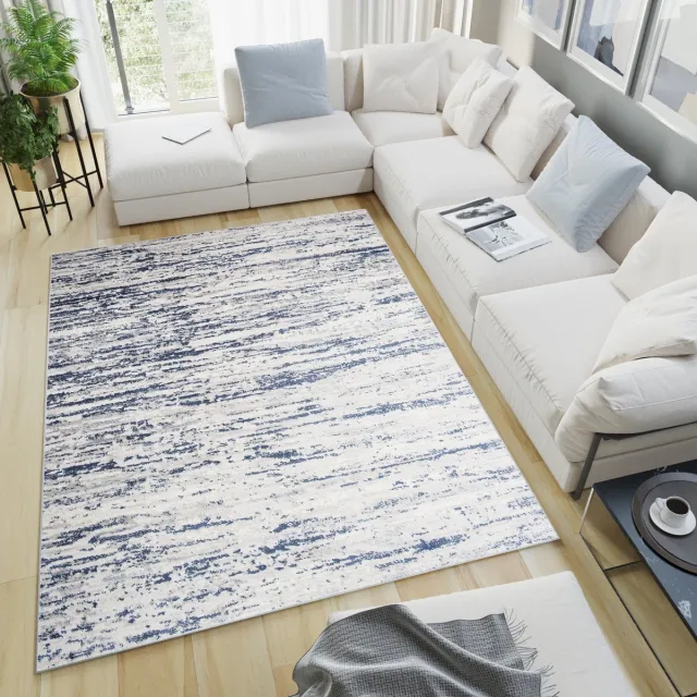 Tapiso Sky Vloerkleed Grijs Blauw Lijnen Woonkamer Tapijt Maat - 80x150 Blauw Grijs
