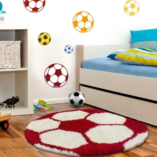 Adana Carpets Kinderkleed, voetbaldesign, rood, kinderkamerkleed, jute achterkant, afmeting: 120 cm rond