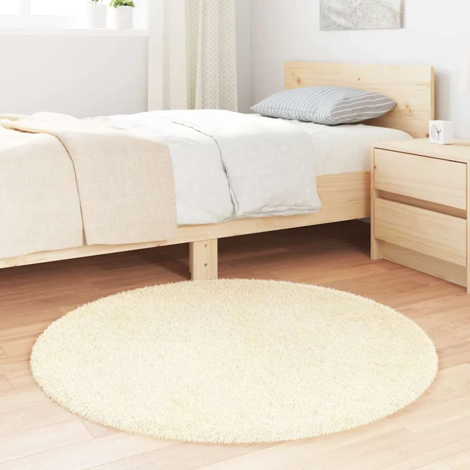 vidaXL Hoogpolig vloerkleed NAVARRA 100x100 cm polyester crèmekleurig, foto 2