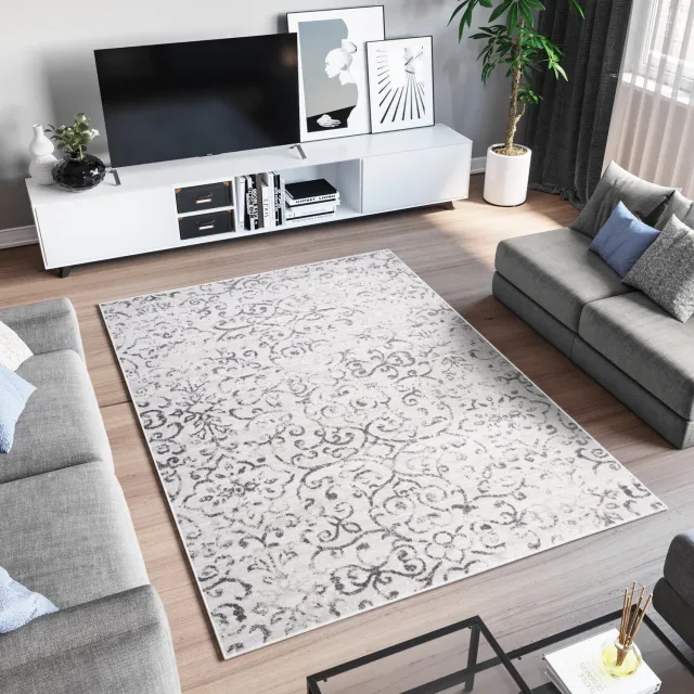 Tapiso Sky Vloerkleed Grijs Gebloemd Korte Pool Woonkamer Slaapkamer Tapijt Maat - 80x150 Grijs1