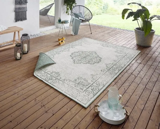 flycarpets Omkeerbaar Buitenkleed / Vloerkleed - Cebu - Groen / Creme - Laagpolig Tuintapijt / Buitentapijt / Tuinkleed - 200x290 cm