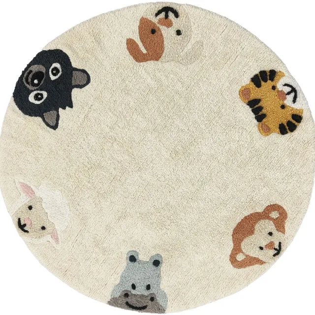 Mats & Joy Rond Kinderkamer Vloerkleed met Dieren Ø 100 cm - Katoen - Wasbaar - Zacht Kindertapijtje - Kinderkamer Tapijt - Cotton Collection Beige