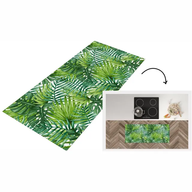 KitchenYeah Keukenloper - Loper keuken - Bladeren - Palm - Patronen - 120x50 cm - Keukenloper vinyl Multicolor