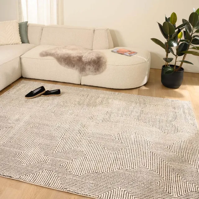Tapeso Modern vloerkleed - Fancy Maze crème/zwart 120x170