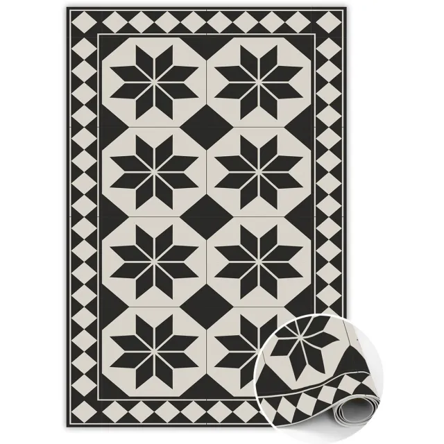 TULUP Vinyl Tapijt - Zwart - witte sterren PVC Floor Mat - 140 x 210 cm - Zwart En Grijs Tapijt Vinyl - Vinyl Vloerkleed - Binnen Tapijt - Woonkamertapijt - Slaapkamertapijt Zwart en Grijs Zwart-Witte Sterren
