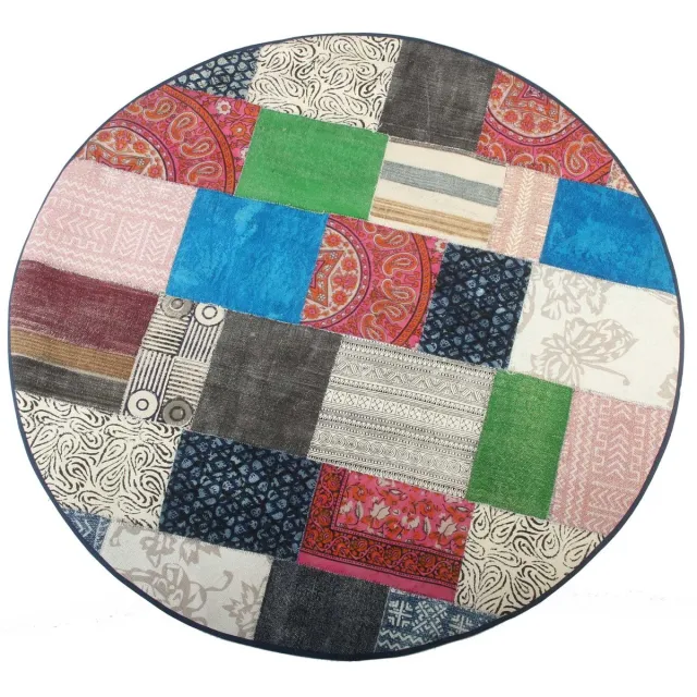Casa Moro Rond kleurrijk patchwork vloerkleed – Handgemaakt gerecycled vintage tapijt – Katoenmix – Ø 150 cm – Harleen Multi