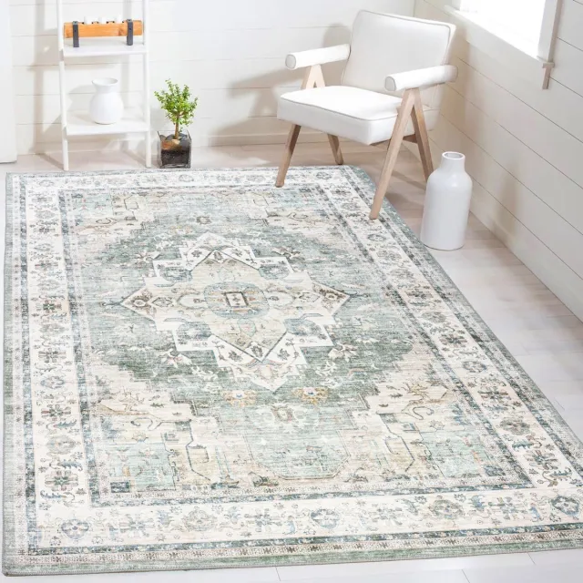 flycarpets Burano Vintage Vloerkleed - Groen / Beige - Laagpolig Tapijt - 120x170 cm