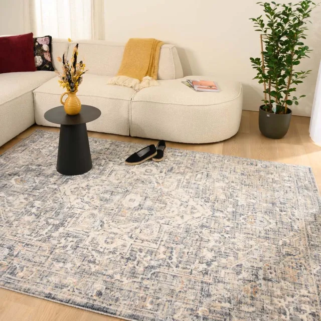 Tapeso Vintage vloerkleed - Classic Bernard donkergrijs 120x170