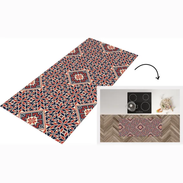 KitchenYeah Keukenloper - Loper keuken - Design - Borduren - Motief - Patronen - 120x50 cm - Keukenloper vinyl Multicolor
