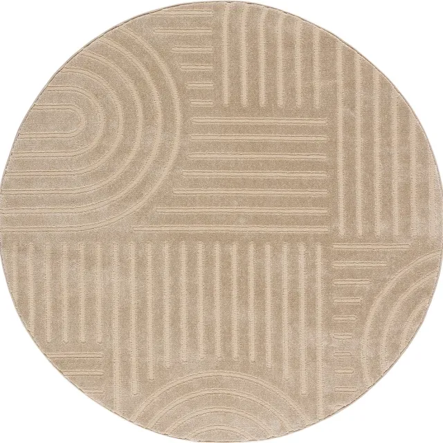 TESSO LIVING Modern Laagpolig Vloerkleed in Boho Stijl – Ø 200 cm – Beige – Premium Woonkamer Tapijt – Japans Design met Duurzame Jute onderkant